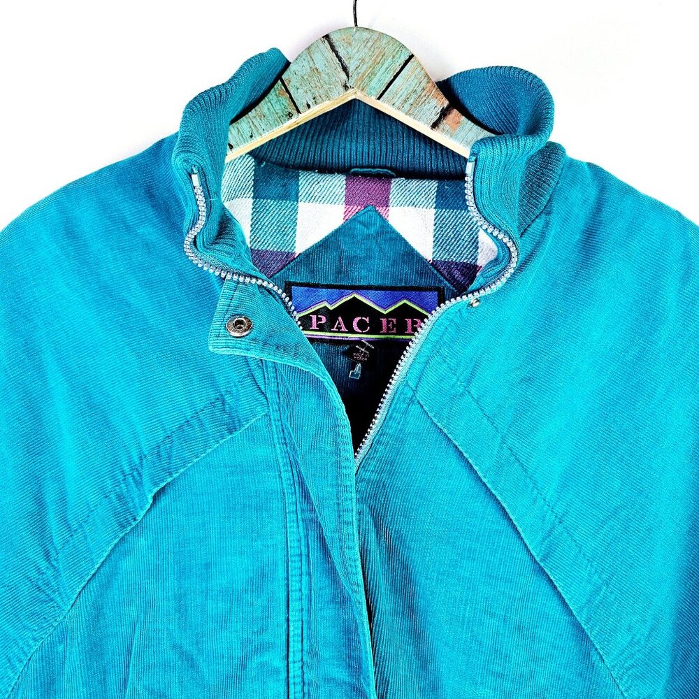 Vintage 80's Pacer Aqua Teal Corduroy Winter Jacket, Sz M - Picture 2 of 10